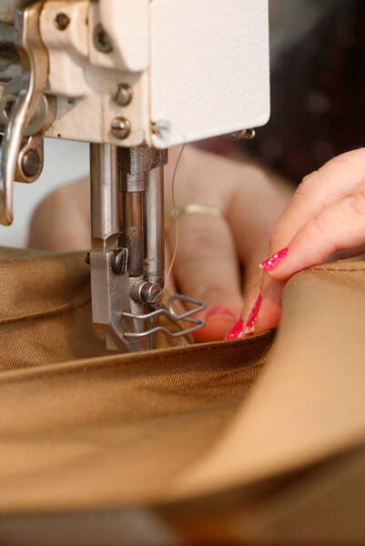 A sewing machine in use.